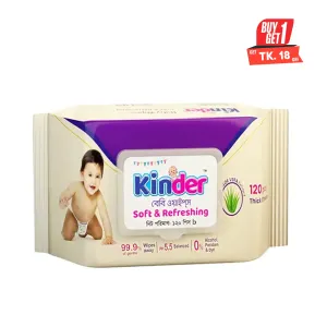 Kinder Wet Wipes - 120Pcs Pouch Pack (Buy 1 Get 18 Taka off)